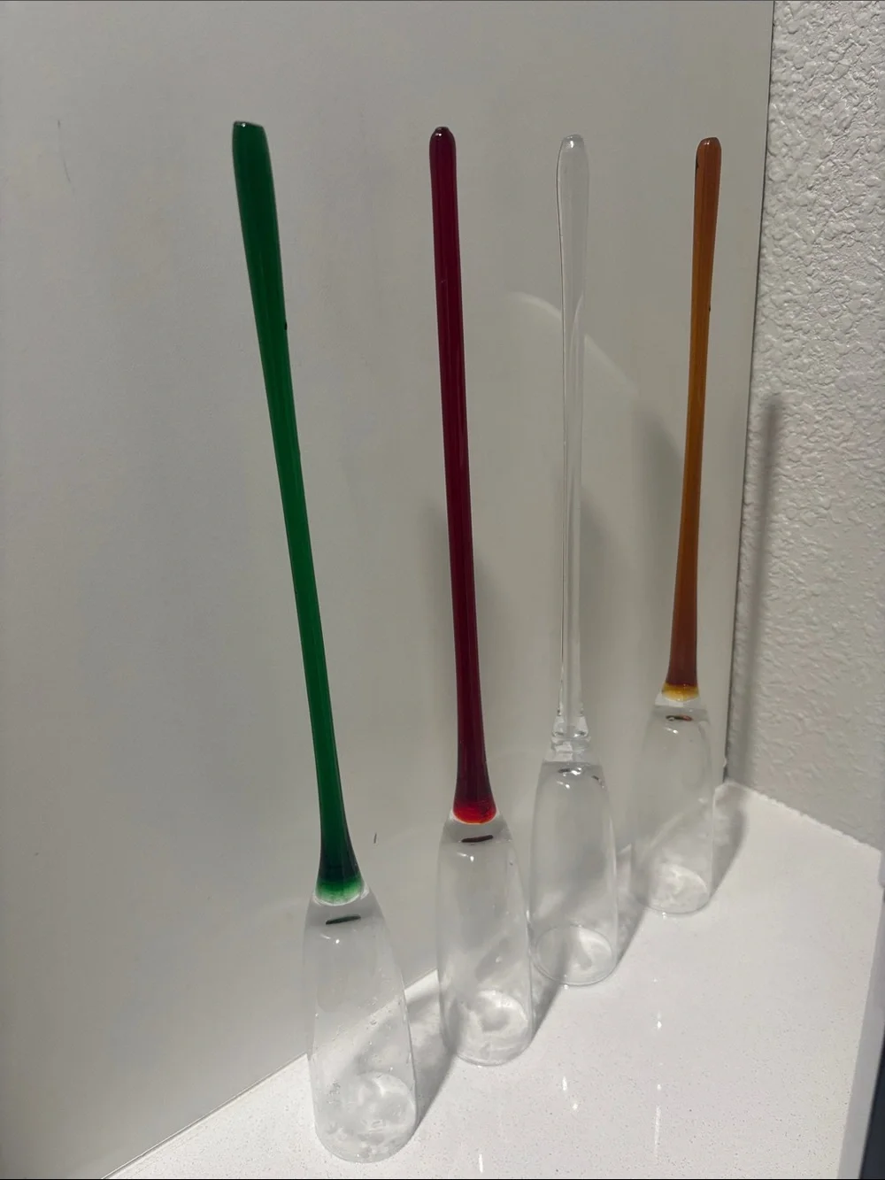 Decorative Colored Stem Champagne Flutes - Green, Red, Clear, Amber